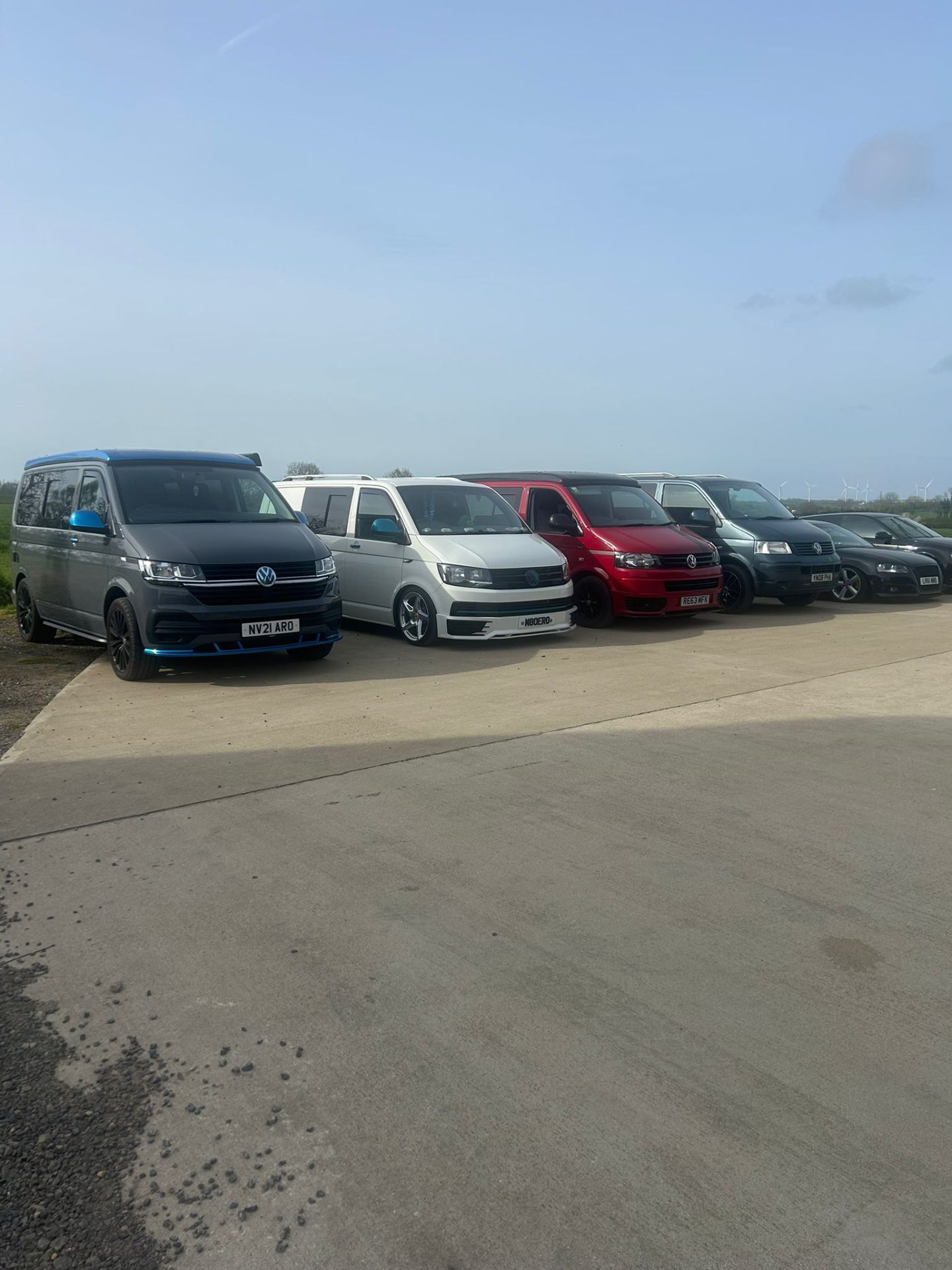 Line-up of customer VW Transporters at an Auto Elite 60 meet